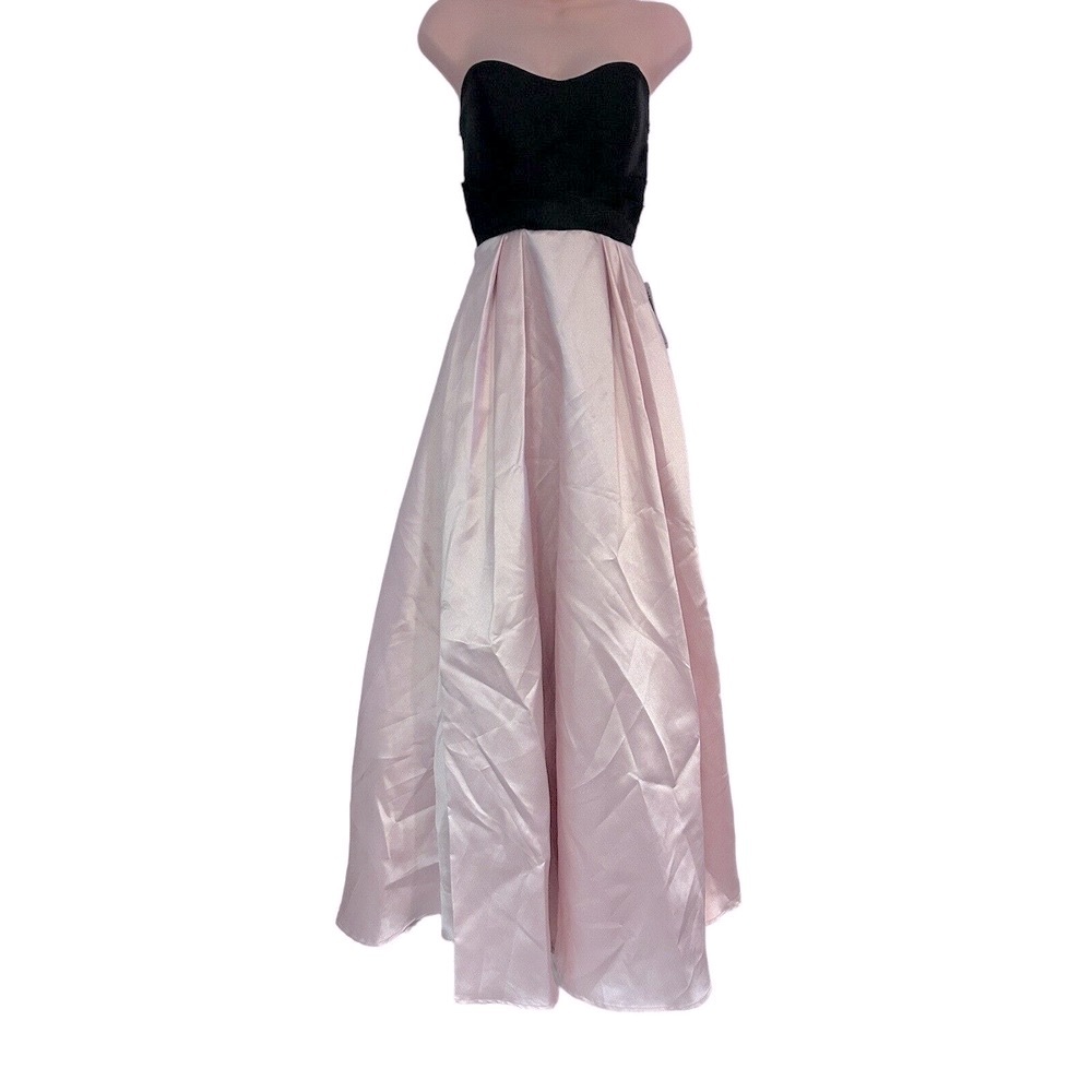 Teeze Me Corset Back Ball Gown Strapless Formal Maxi Peach Black Tie Prom Dress - Picture 6 of 16